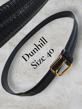 Alfred Dunhill Vintage Lizard Embossed Leather Belt Size 40 Black Gold
